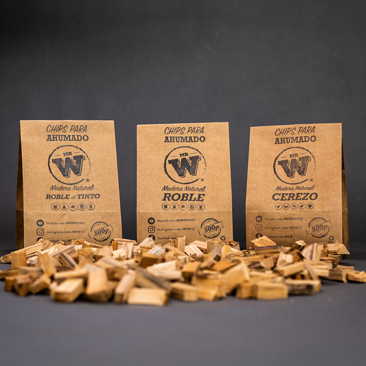 CHIPS MADERA NATIVA PARA AHUMADO Mr.W 500g (Roble - Cerezo)