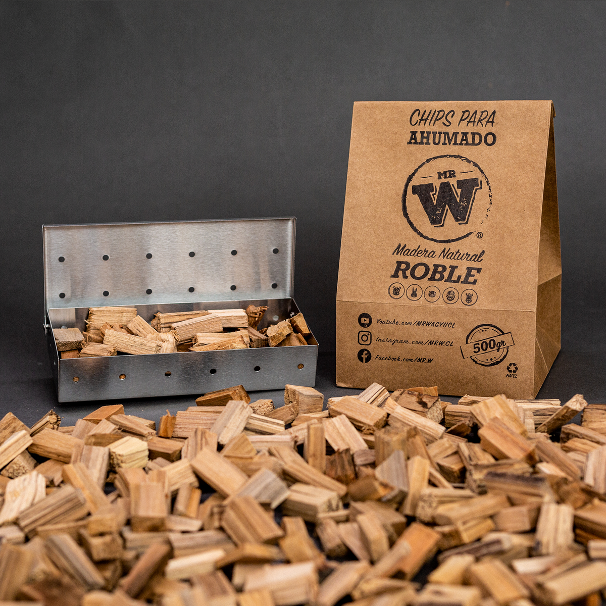CHIPS MADERA NATIVA PARA AHUMADO Mr.W 500g (Roble - Cerezo)